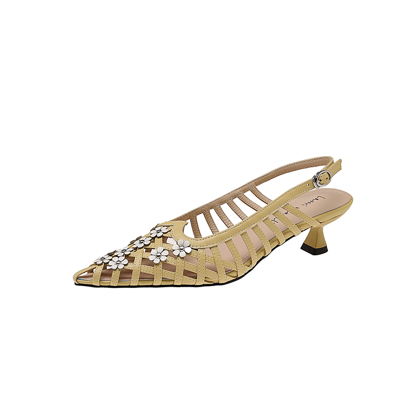 Women'S Shoes Kitten Heels - Hakiki Deri Koyun Derisi Çiçek Kadın