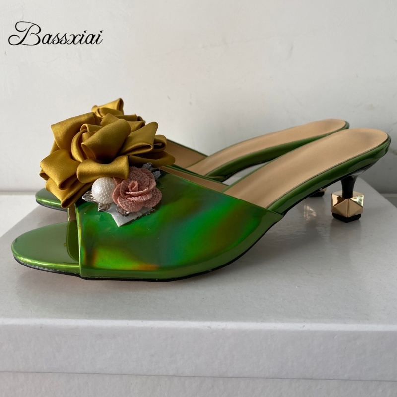 Women'S Shoes Kitten Heels - Kristal Dekor El Yapımı Çiçek Sandalet