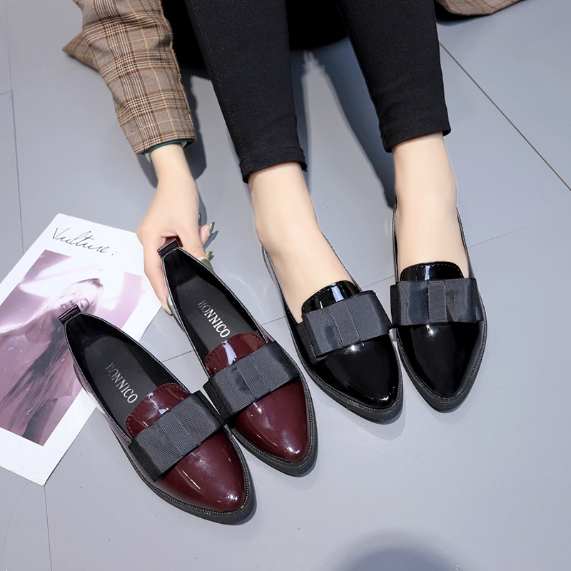 Women'S Shoes Loafers Black - Siyah/Şarap Kırmızısı Rugan Deri Sivri Burunlu