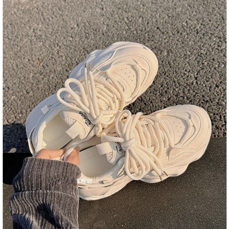Women Shoes Size Chart - Kadın Bej Platform Dad Sneakers Fileli