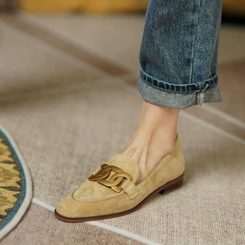 Women Shoes With Heels - Süet deri kadın loafer'lar ilkbahar/sonbahar düşük