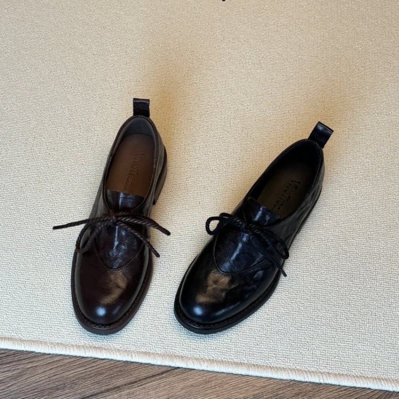Women'S Shoes Kitten Heels - Fransız Vintage Basit Bağcıklı Loafer'lar İlkbahar