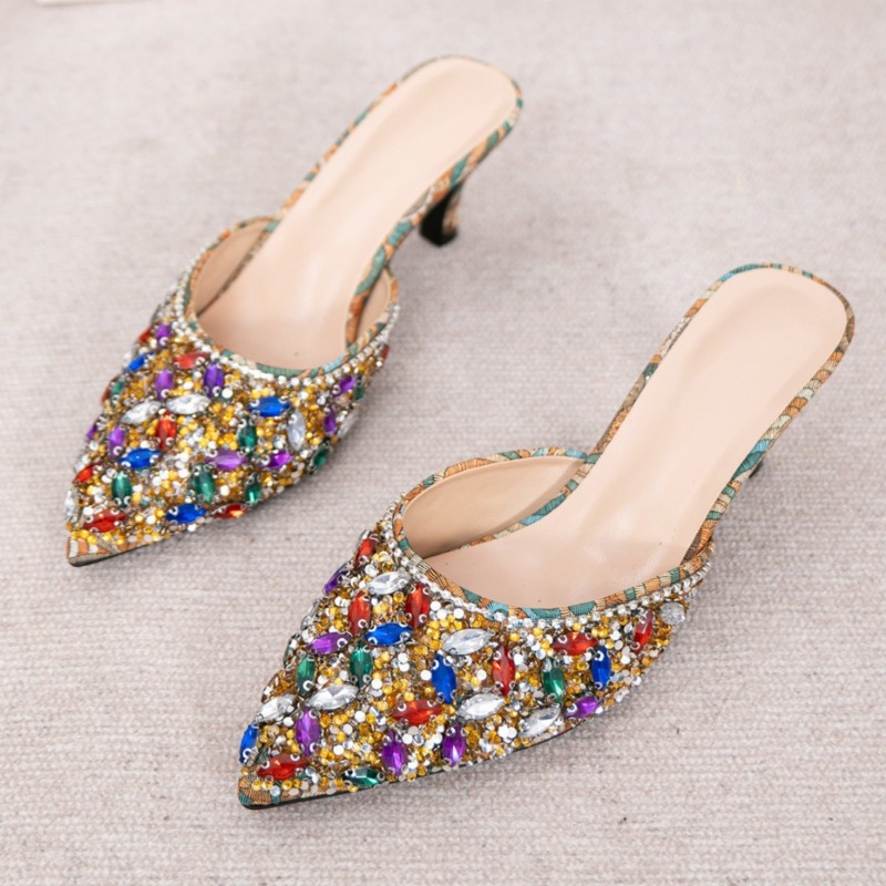 Women'S Shoes Kitten Heels - Lüks Taşlı Kitten Topuklu Terlik Kadın