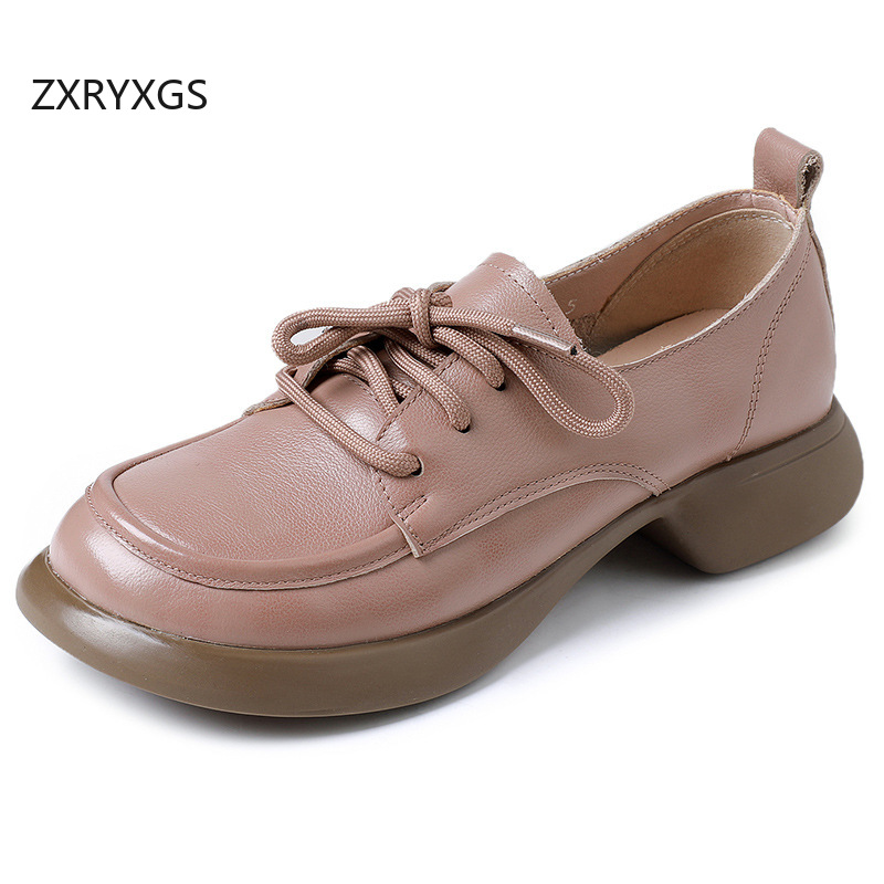 Women'S Shoes Trendy - ZXRYXGS İngiliz Tarzı Yuvarlak Burun Bağcıklı