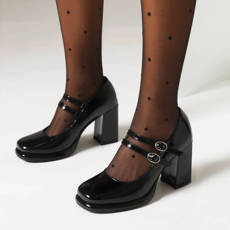 Patent Leather Pump - 2024 yeni rugan çift toka yuvarlak