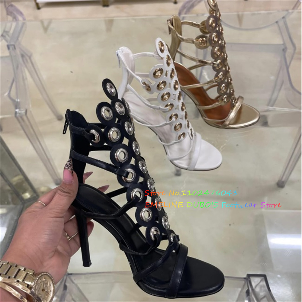 Women'S Shoes Trendy - Altın Metal Daire Dekor Yüksek Topuklu