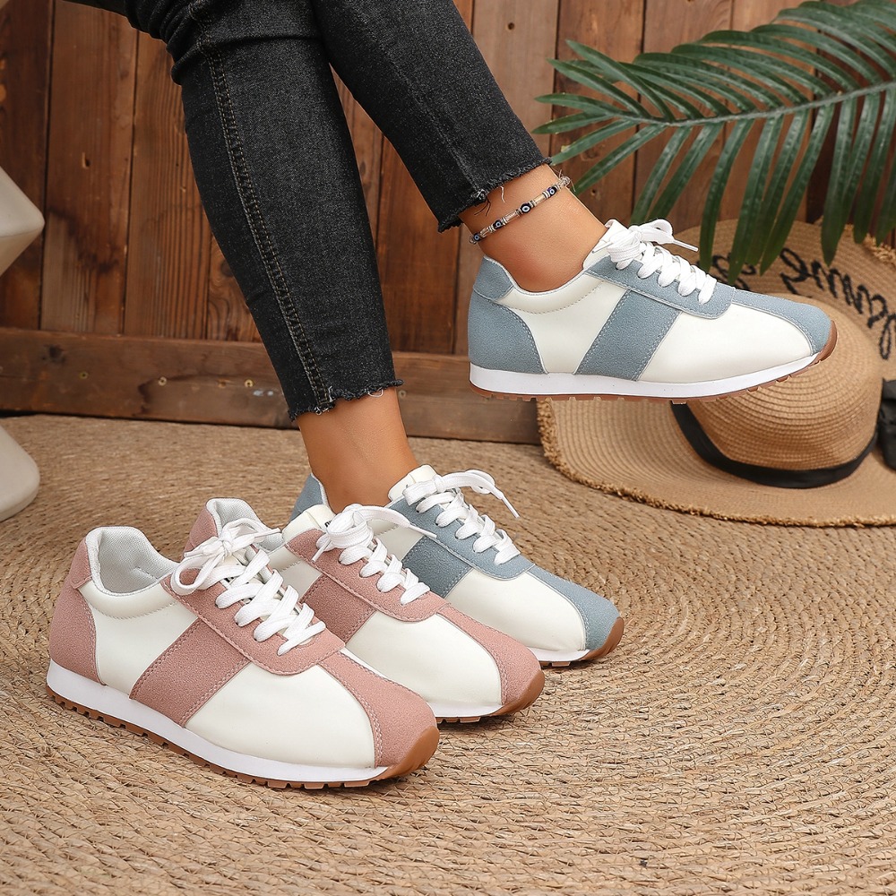 Women'S Shoes Round Toe - Kadın Renk Bloklu Spor Ayakkabı Bağcıklı