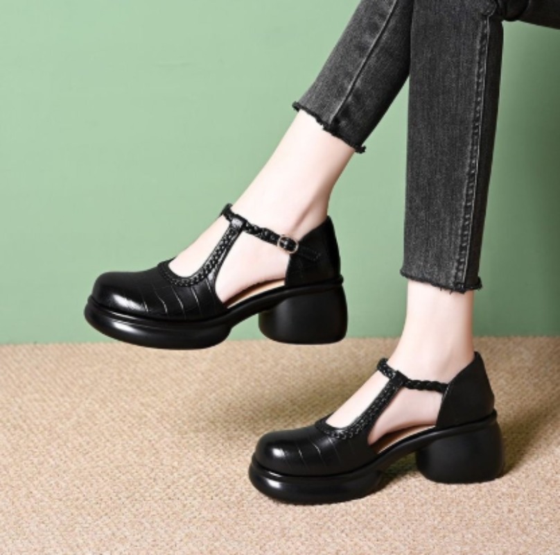 Women Shoes With Heels - Kadın Siyah Timsah Desenli Mary Jane