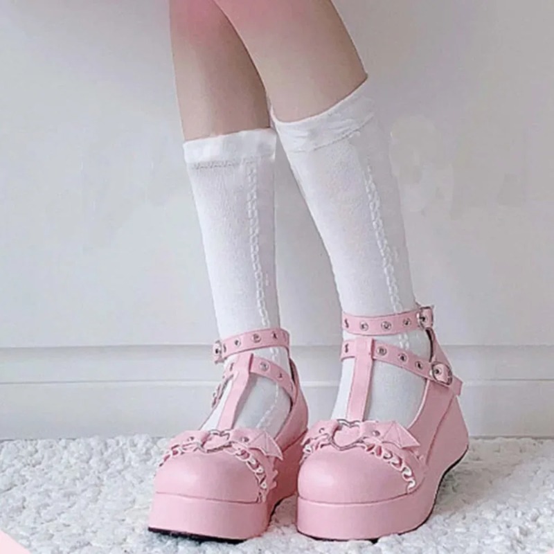Yeni Tatlı Kalp Toka Takozlar  - Women'S Shoes Round Toe incelemesi ve fiyatı