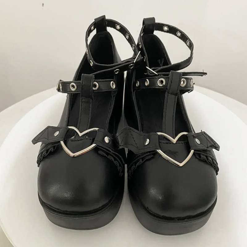 Yeni Tatlı Kalp Toka Takozlar  - Women'S Shoes Round Toe incelemesi ve fiyatı