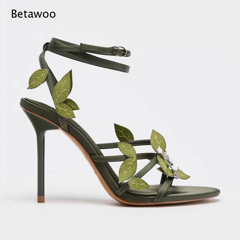 Koyu Yeşil Saten 3D Yaprak Tak - Gladiator Sandal Women incelemesi ve fiyatı